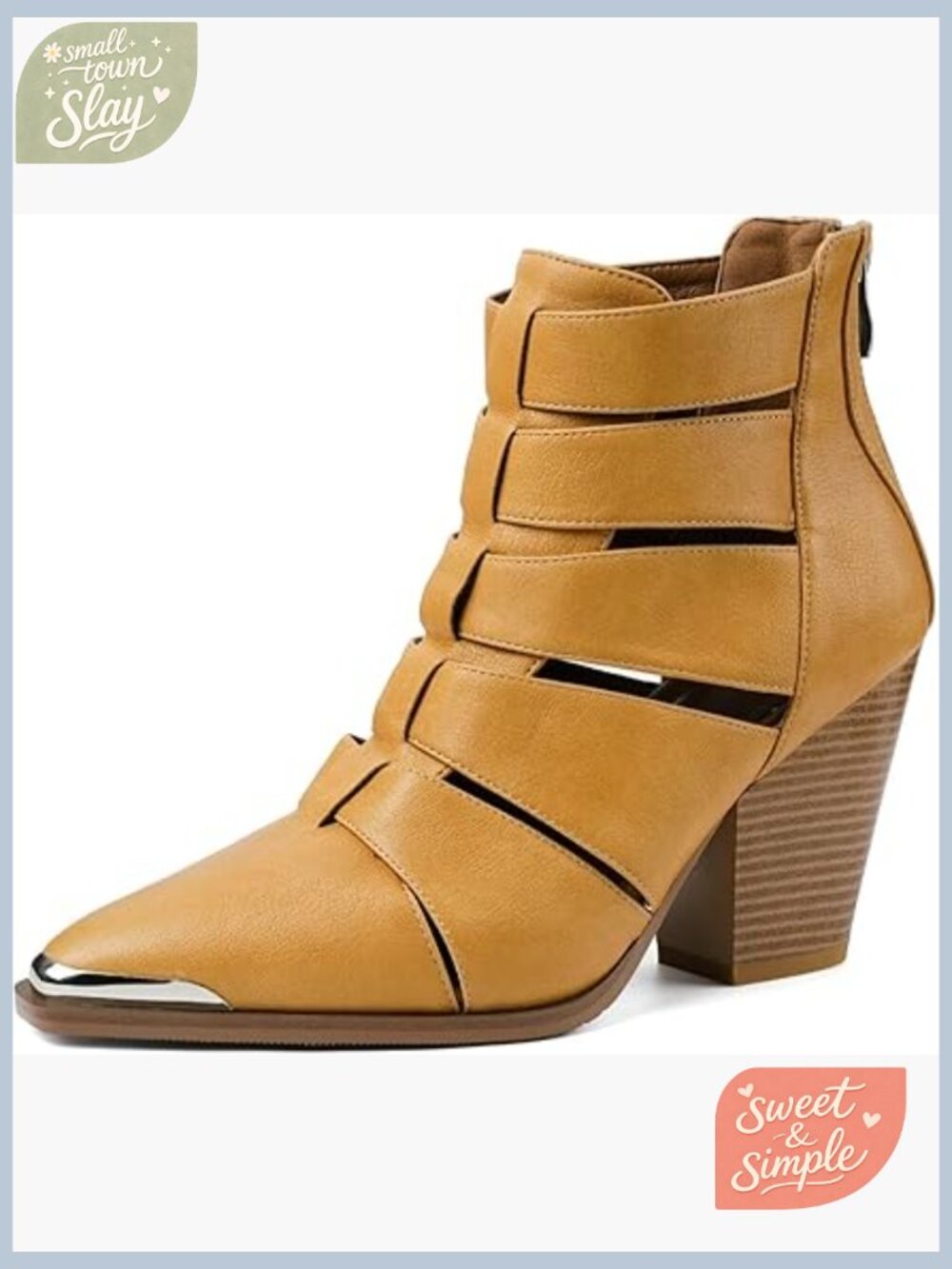 Cowgirl Chunky Heels Ankle Boots Stacked Block Heel Cowboy Booties Back Zipper